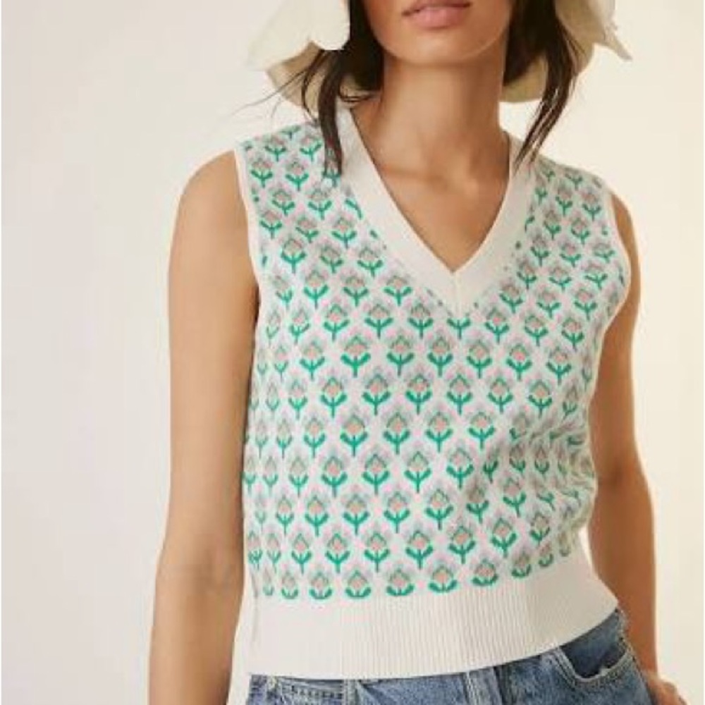 Anthropologie Maeve Green and Purple Knit Top